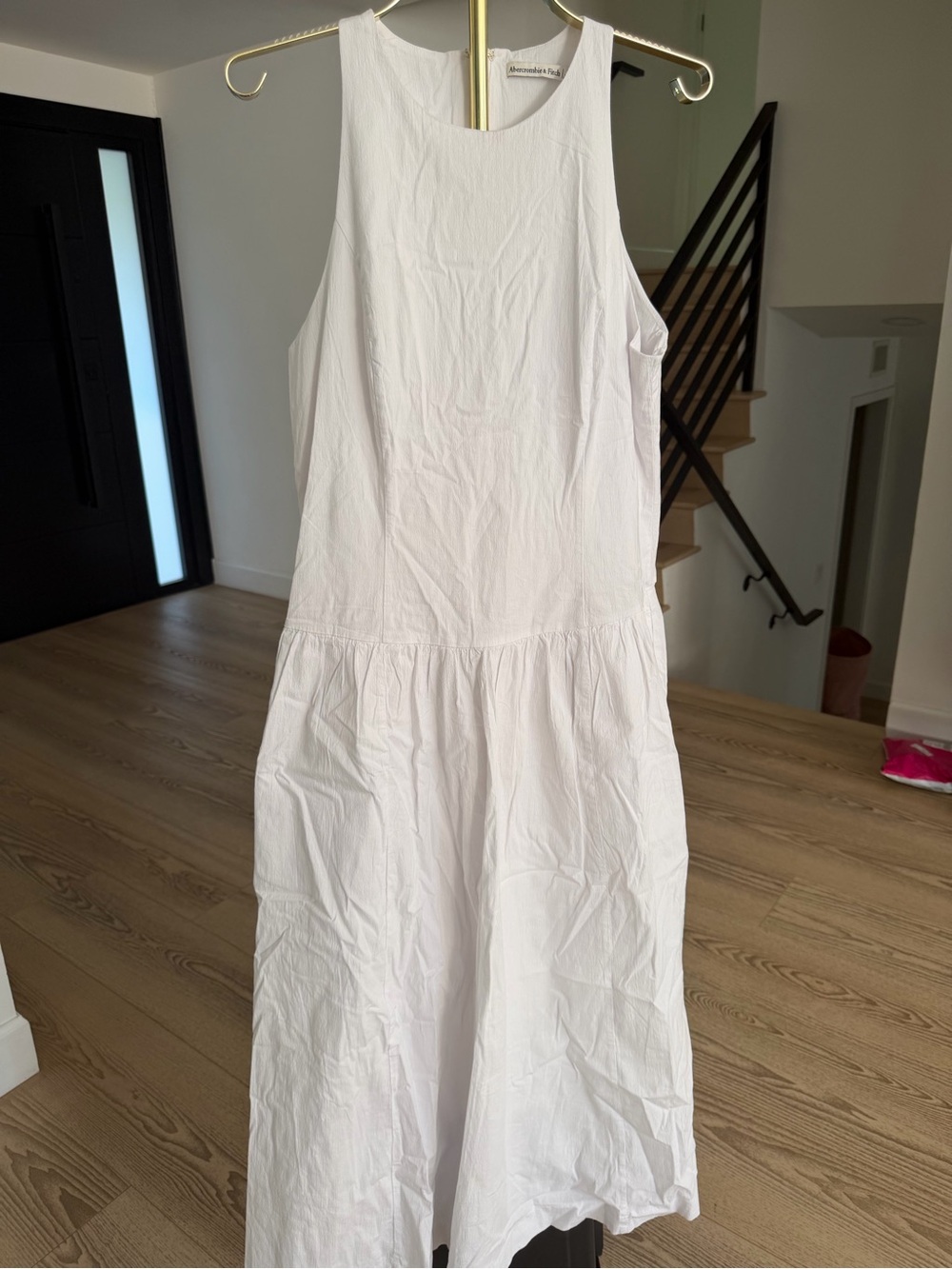 Abercrombie & Fitch Sleeveless High-Neck Midi Dress in white